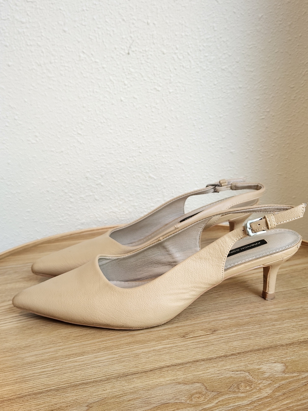 French Connection Nude Leather Slingback Kitten Heels